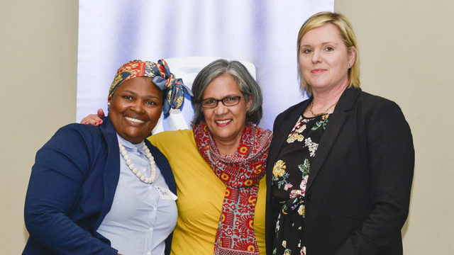 Local ECD Forum chairperson, Pamella Sandi, Standard Bank sponsorship head, Dianne Graney, and Standard Bank’s head of retail and business banking in the Sarah Baartman District Head, Leigh-Anne De Witt, at the Standard Bank #SnapForWater handover